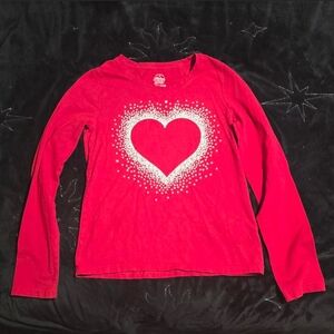 Faded Glory Red Long Sleeve with Heart Graphic